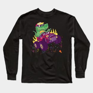 Kids T Rex Dinosaur Monster Truck Birthday Boys and Girls Long Sleeve T-Shirt